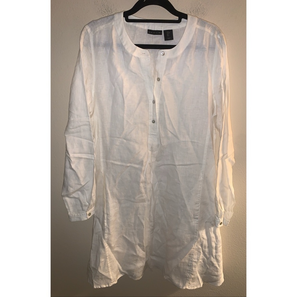 Tahari Organic Linen Cream Dress Women’s Size Small